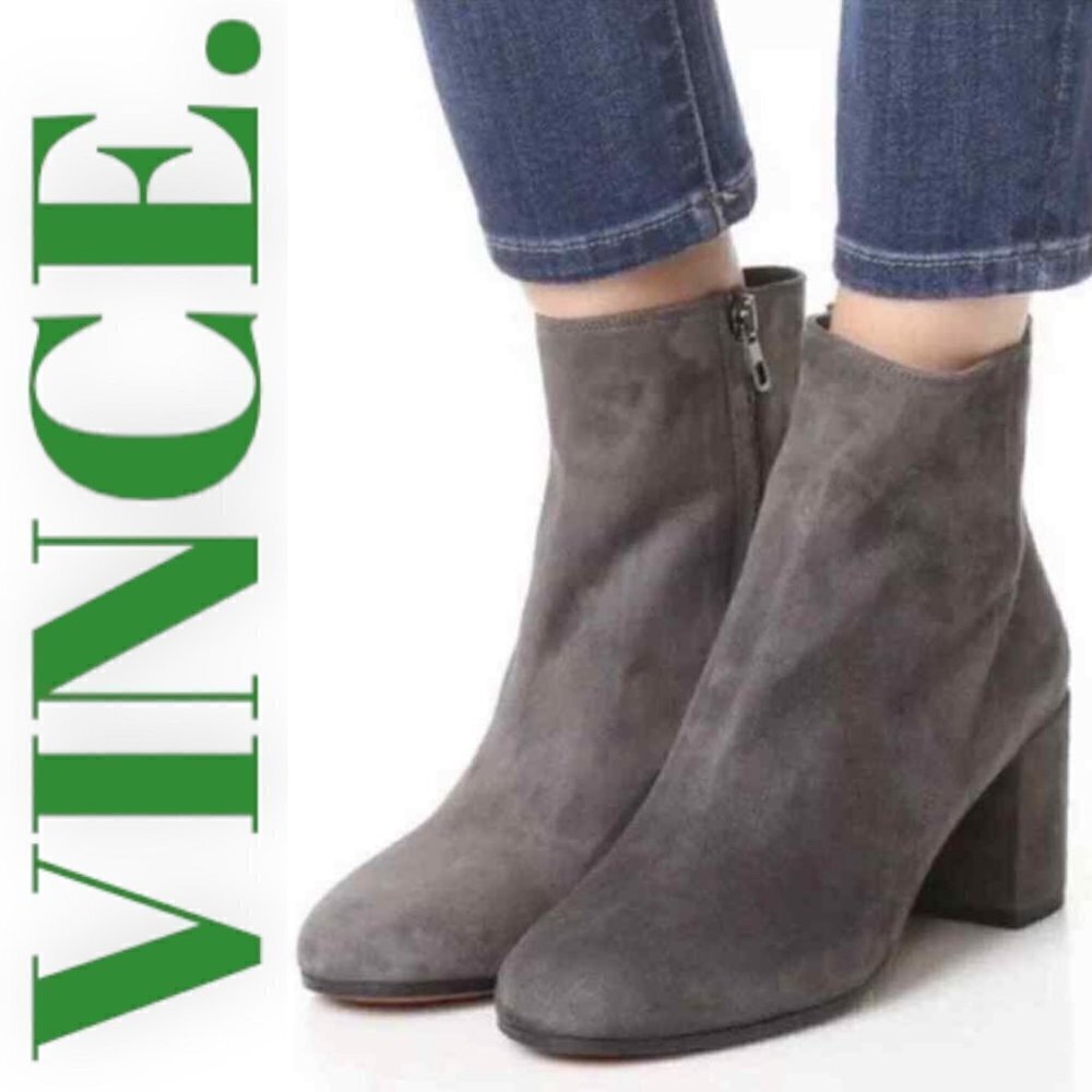 VINCE Blakely Gray Suede Round Toe Ankle Bootie, Size 6.5‎